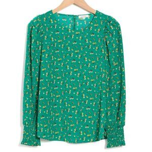 PLEIONE NWT Kelly Green Floral Smocked Balloon Sleeve Top L